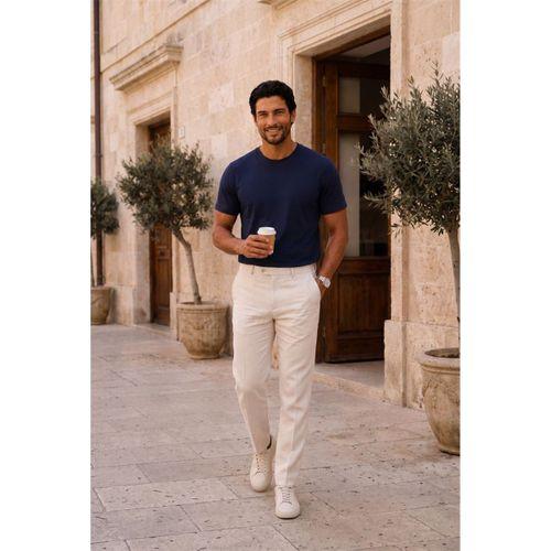 Linklater Regular Fit Basic Likralı Pamuk Erkek T-Shirt - Lacivert