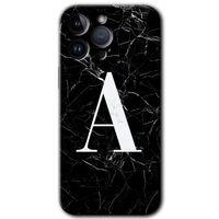 Potkal Hediye Fabrikası iPhone 14 Pro Max Kılıf HD Desen Baskılı Arka Kapak - Siyah Mermer Desenli A Harfi