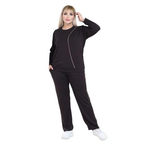 Melsay Butik Siyah Ekru Çizgi Detay Modal Büyük Beden Kadın Eşofman Takımı