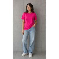 Basic Pamuklu Tişört Bisiklet Yaka Düz Renk Relaxed Fit T-Shirt - Fuşya