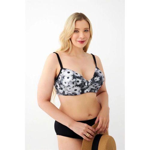 Kadın Papatya Desenli Gri Büyük Beden Bikini Takımı