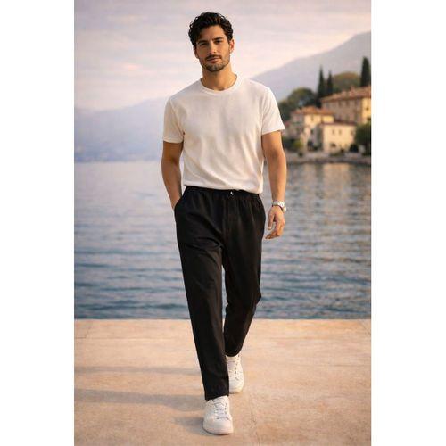 Meridian Kumaş Relaxed Fit %100 Pamuklu Jogger Erkek Yazlık Eşofman Altı Pantolon - Siyah