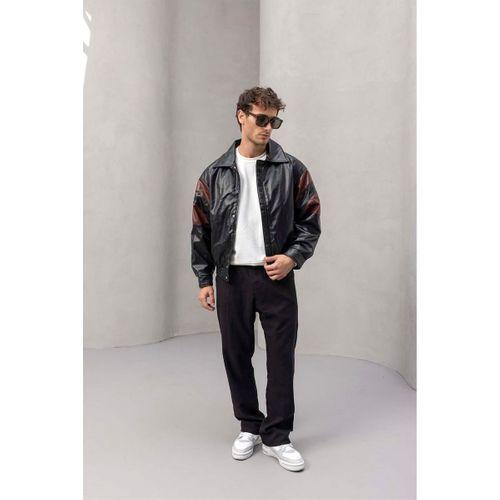 Burton Kolları Şerit Detaylı Deri Ceket Bej - Wenders Bisiklet Yaka Sweatshirt Beyaz - Wilder Modal Kumaş Pantolon Siyah
