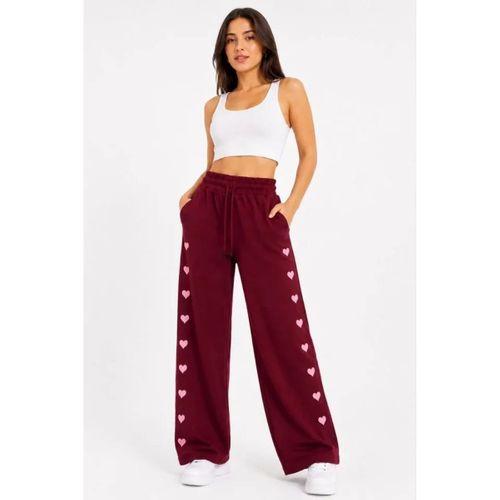 Osy Modal Yumuşak Dokulu Nakışlı Cepli Oversize Bol Paça Eşofman Altı - Bordo