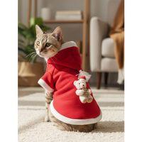 Bear Snow Kırmızı Xmas Kedi Kıyafeti | Kapüşonlu Polar Noel Sweatshirt | Küçük Irklar İçin