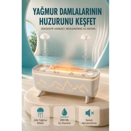 Dekoratif Hava Nemlendirici Ve Aromaterapi Difüzörü 280 Ml Yağmur Efektli Renkli Led Işıklı