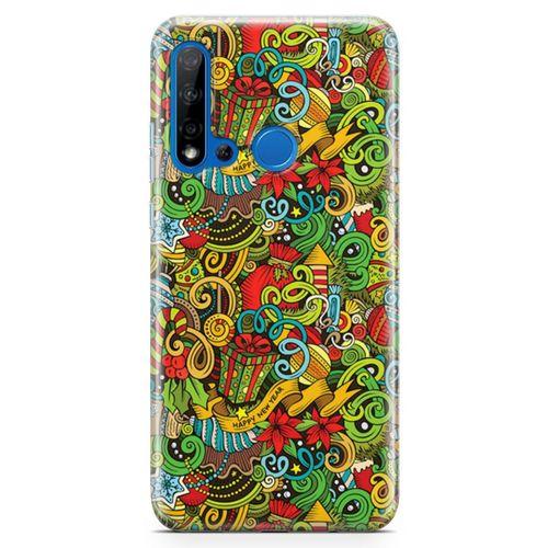 Huawei P20 Lite 2019 Kılıf Doodle Happy New Year Arka Kapak Koruma Desenli Full Koruyucu