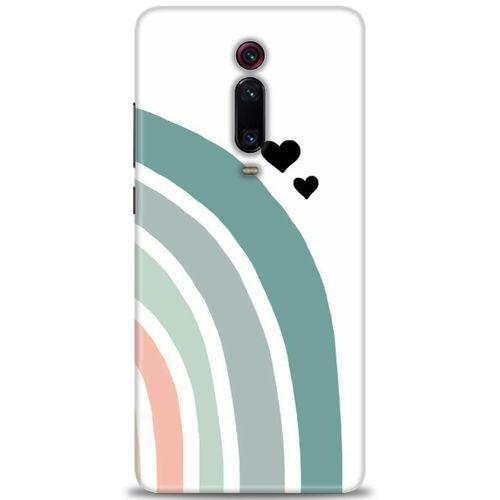 Xiaomi Mi 9T Kılıf HD Baskılı Kılıf - Gökkuşağı ve Kalpler + Tam Ekran Koruyucu