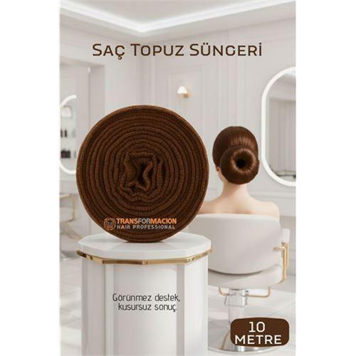 Profesyonel 10 Metre Kesilebilir Saç Topuz Süngeri - Kuaför Tipi Esnek Form Verici KAHVE