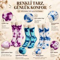 Unisex Batik Desenli Çorap 3'lü Set Pamuklu Renkli Uzun Soket Dikişsiz Nefes Alan Spor Çorabı Günlük