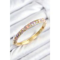 Mineli Pirinç Zirkon Taşlı Pembe Mor Çiçek Motifli Gold Kadın Kelepçe