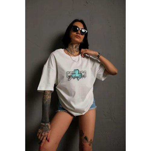 Sırt Baskılı T-shirt - Beyaz