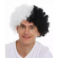 Siyah Beyaz Kıvırcık Afro Bonus Taraftar Peruğu