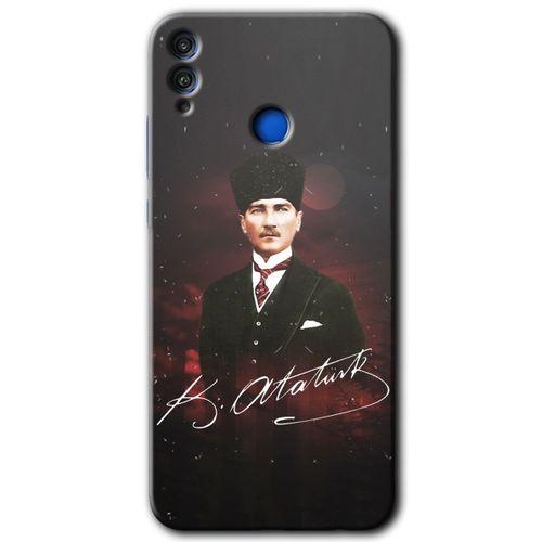 MRCİLETİSİM Honor 8x Kılıf HD Desen Baskılı Arka Kapak + Temperli Cam - Kemal Atatürk