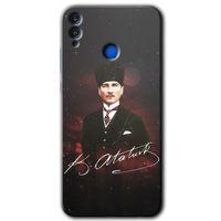 MRCİLETİSİM Honor 8x Kılıf HD Desen Baskılı Arka Kapak + Temperli Cam - Kemal Atatürk