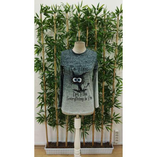 Kadın Uzun Kollu Bisiklet Yakalı Desenli Süprem Bluz