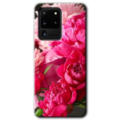 Samsung Galaxy S20 Ultra HD Baskılı Kılıf + 9D Tam Ekran Koruyucu - Kırmızı Beyaz Gül