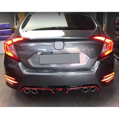 Honda Civic Uyumlu Fc5 2016-2020 Difüzör 4 Egzoz Piano Black Kırmızı Şeritli