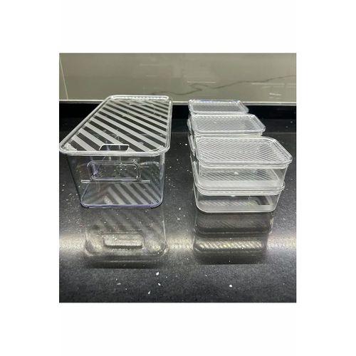 7 Bölmeli Akrilik Vakumlu Kapaklı Kutulu Saklama Kabı Seti Kahvaltılık Şeffaf Royaleks-FR-158