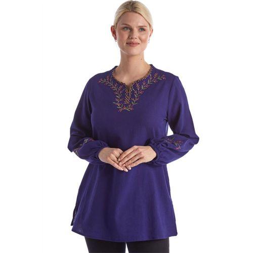 Şile Bezi Uzun Kol Mor Nakış Detaylı V Yaka Yazlık Otantik Bluz