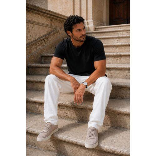 Sorrentino Relax Fit %100 Pamuk Flamlı Kumaş Erkek Jogger Pantolon - Ekru