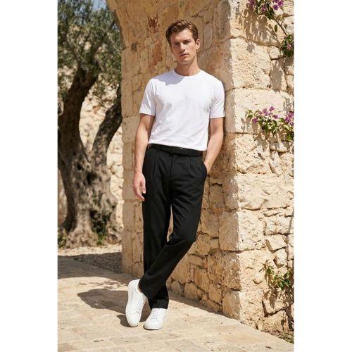 Baruchel Pileli Baggy Kalıp Kumaş Erkek Pantolon - Siyah