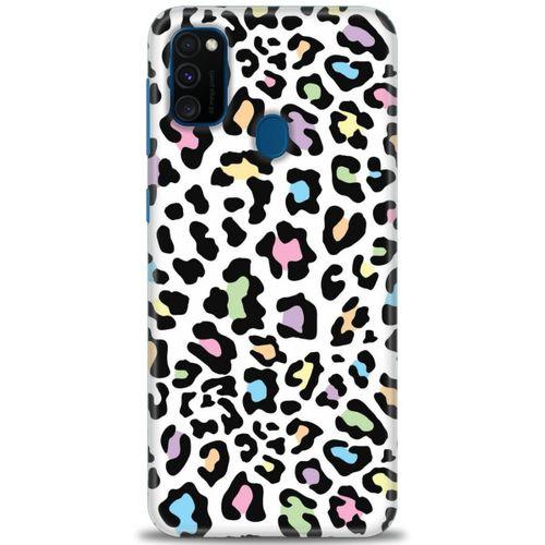 Samsung Galaxy M21 Kılıf HD Baskılı Kılıf - Renkli Leopar + Tam Ekran Koruyucu