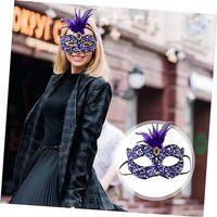 Siyah Kadife Üzeri Rengarenk Payetli Pullu Mor Tüylü Mor Taşlı Parti Maskesi 19x21 cm