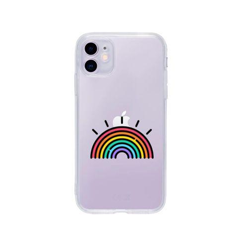 iPhone 11 Gökkuşağı Desenli Premium Şeffaf Silikon Kılıf