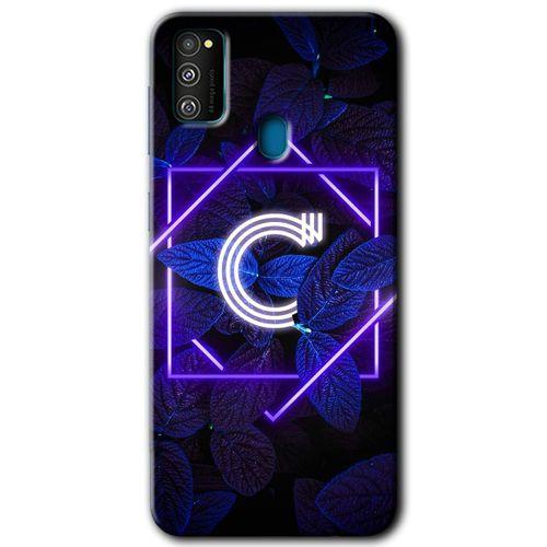 MRCİLETİSİM Samsung Galaxy M21 Kılıf Baskılı Kapak - Dark Neon Yaprak C Harfi +Tam Kaplayan Mat Seramik