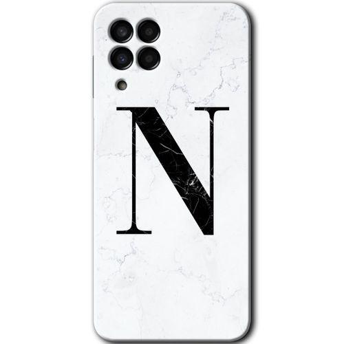 Galaxy M33 Kılıf HD Desen Baskılı Arka Kapak - Beyaz Mermer Desenli N Harfi + Kırılmaz Cam