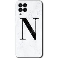 Galaxy M33 Kılıf HD Desen Baskılı Arka Kapak - Beyaz Mermer Desenli N Harfi + Kırılmaz Cam