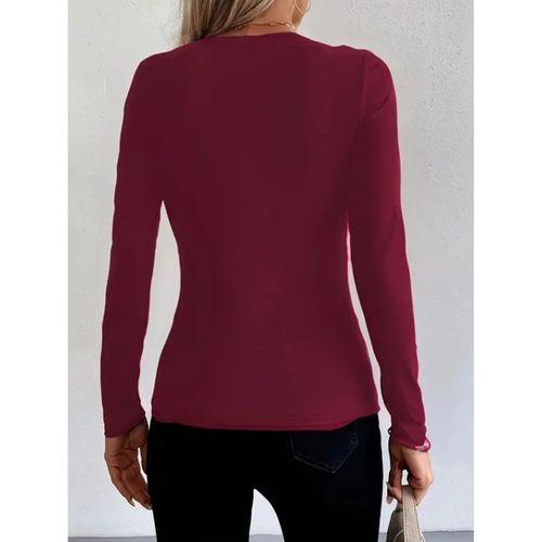 Kadın Uzun Kollu Yakadan Halka Detaylı Viskon Bluz