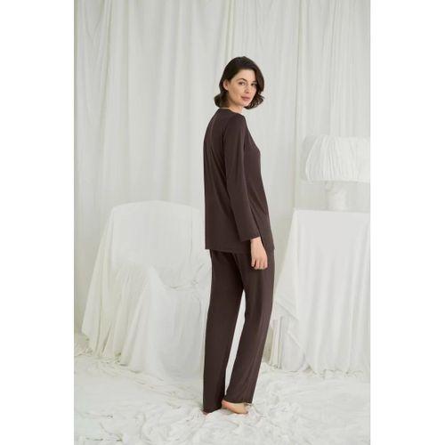 Uzun Kollu Boydan Düğmeli V Yaka Pijama Takımı