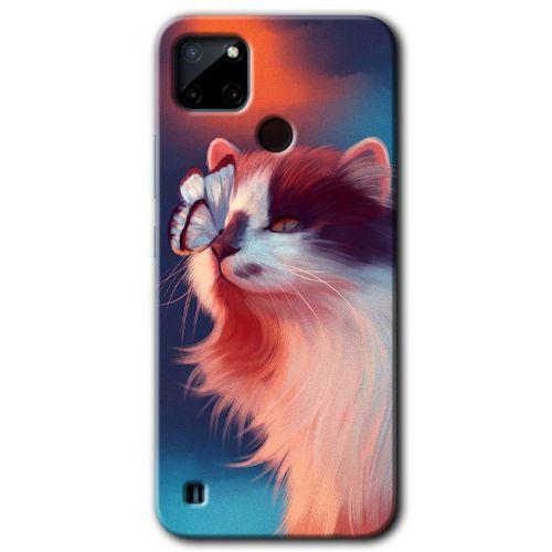 Realme C21 Kılıf HD Desen Baskılı Arka Kapak - Cat Butterfly