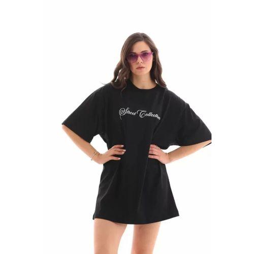 Pilelistore Unisex Bisiklet Yaka Baskılı Oversize T-Shirt - Siyah