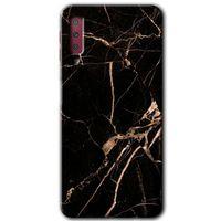 Potkal Hediye Fabrikası Samsung Galaxy A7 2018 Kılıf HD Desen Baskılı Arka Kapak - Siyah Gold Mermer