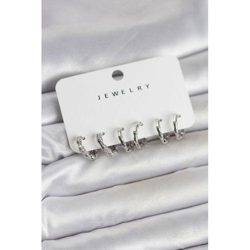 Gümüş Renk Pirinç Kemik Model 3 Çift Kadın Küpe Seti