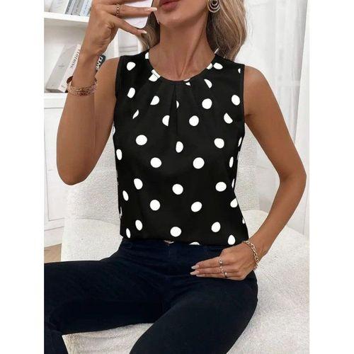 Kadın Askılı Yakası Büzgülü Puantiyeli Atlas Bluz