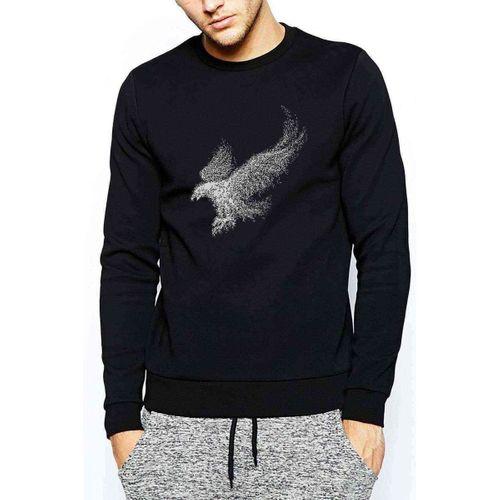Silhouette Eagle Wings Baskılı Siyah Erkek Sweatshirt