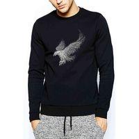 Silhouette Eagle Wings Baskılı Siyah Erkek Sweatshirt