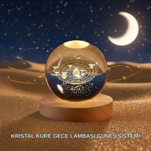 Dekoratif Led Kristal Küre Ahşap Altlıklı Şık Gece Lambası