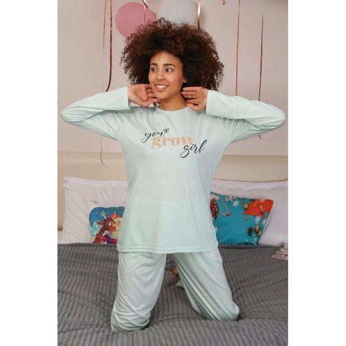 Kadın Penye Uzun Kol Pijama Takım Su Yeşili