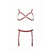 Kırmızı Harness Takım Deri Jartiyer Detaylı Metal Halkalı - Brf228