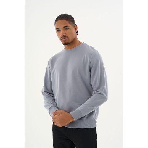Süperlife Erkek Gri Bisiklet Yaka Ribanalı Regular Fit Sweatshirt spr26swk930
