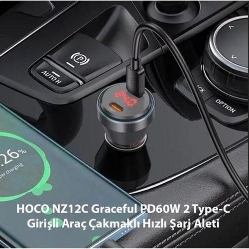 HOCO NZ12C Graceful PD60W 2 Type-C Girişli Araç Çakmaklı Hızlı Şarj Aleti