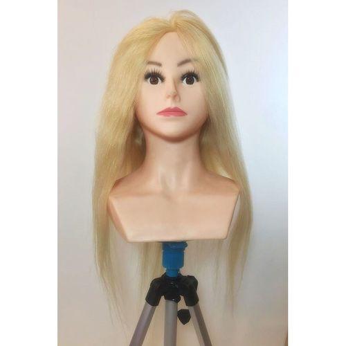 Kuaför Eğitim Mankeni Omuzlu Gerçek Saç - Kuaför Eğitim Puppeti - Standart Platin 55-60cm