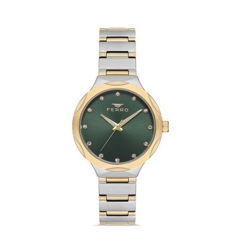 Ferro FL40114A-D6 Quartz Gold/Gri Yeşil Kadran 32 mm Kadın Kol Saati