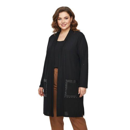 Kadın Siyah Uzun Hırka Deri Görünümlü Cep Detaylı BGL-ST05192