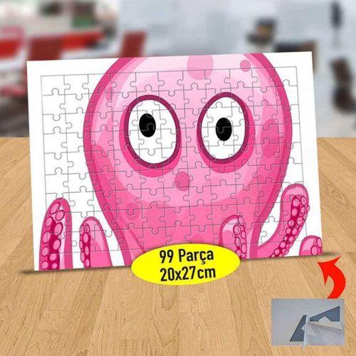 Pembe Renkli Şaşkın Ahtapot 99 Parça Puzzle Yapboz Tablo-7598